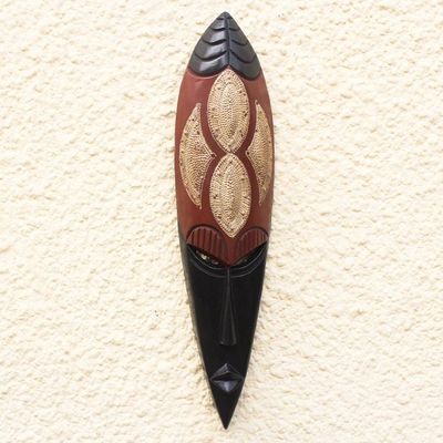 Alternate image for Hand Crafted African Wood Mask with Aluminum True Love