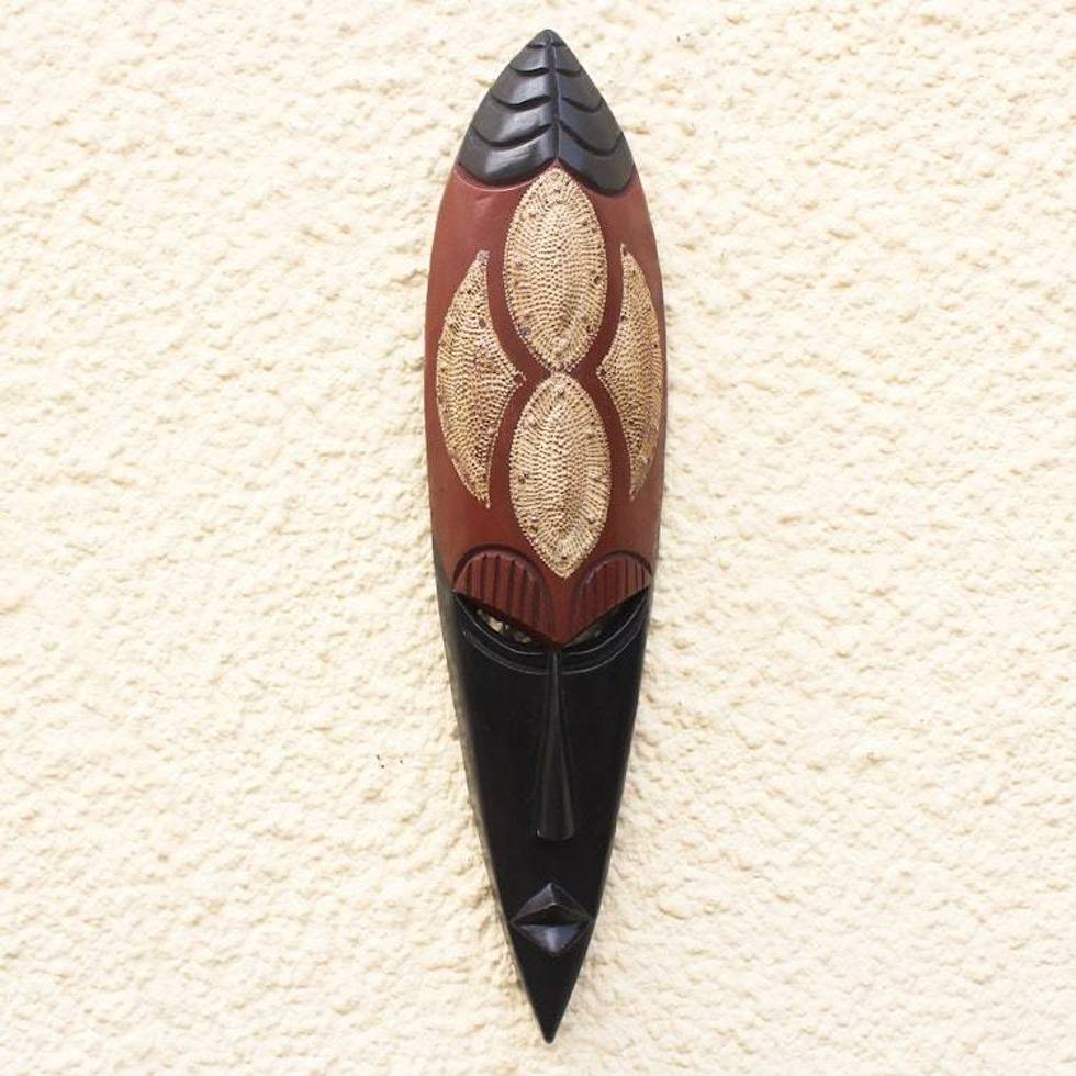 Hand Crafted African Wood Mask with Aluminum 'True Love'