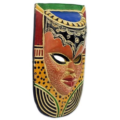 Alternate image for Hand Carved Sese Wood Mask Decorated With Paint and Aluminum Queen on the Wall