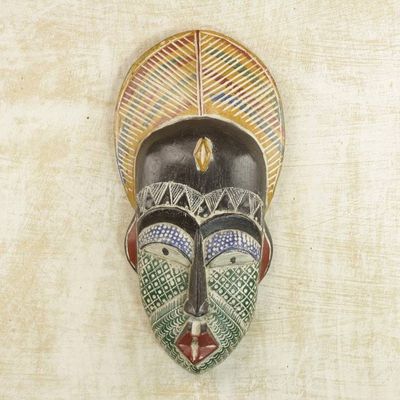 Primary image for Handcrafted African Sese Wood and Aluminum Mask from Ghana Peacock Man