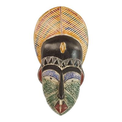 Alternate image for Handcrafted African Sese Wood and Aluminum Mask from Ghana Peacock Man