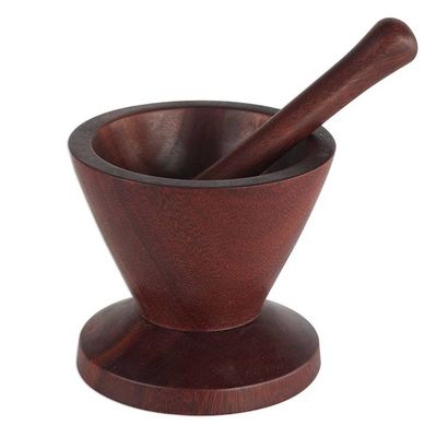 Alternate image for Hand-Carved Ebony Decorative Mortar and Pestle Set Graceful Lines
