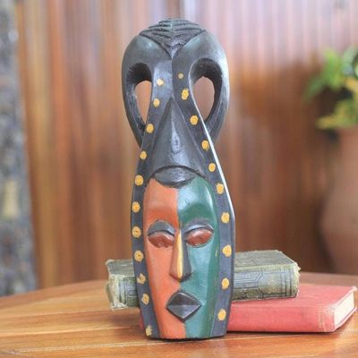 Alternate image for Ghanaian African Mask in Bright Colors Vibrant Ewe Elder