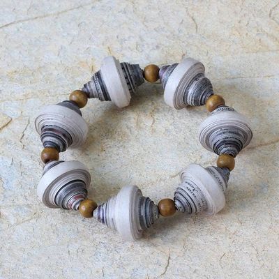 Alternate image for Handcrafted Modern Recycled Paper Beaded Bracelet Golden Dawn