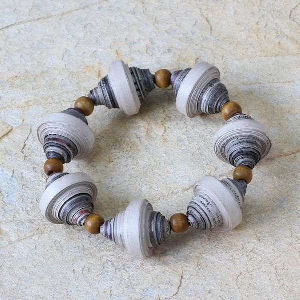 Alternate image for Handcrafted Modern Recycled Paper Beaded Bracelet Golden Dawn