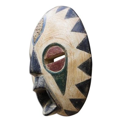 Alternate image for African Sese Wood and Brass Mask from Ghana Round Ohemaa