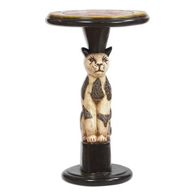 Alternate image for Cat-Themed Sese Wood Accent Table from Ghana Bush Cat
