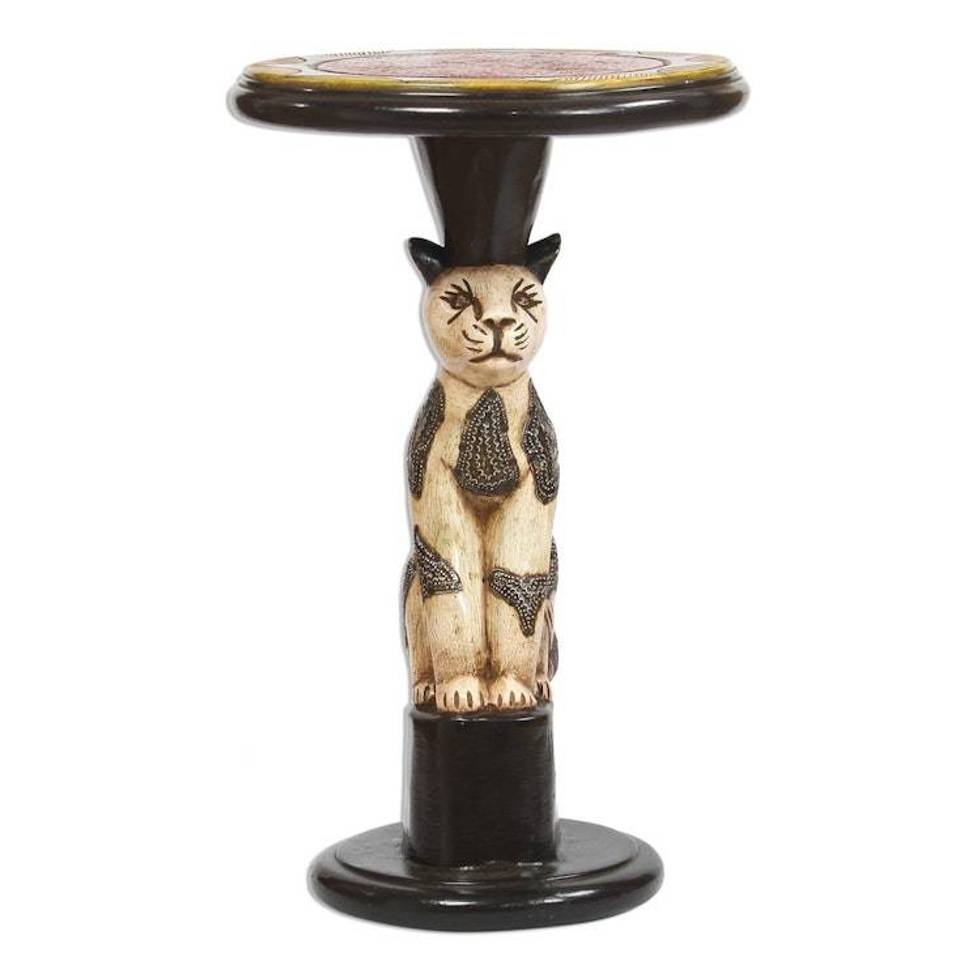 Cat-Themed Sese Wood Accent Table from Ghana 'Bush Cat'