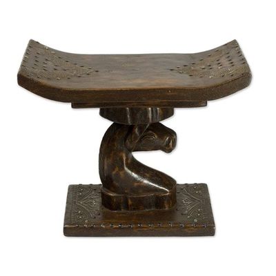 Alternate image for Hand Carved Cedar Wood and Aluminum Horse Stool Strong Horse