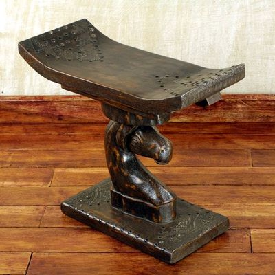 Alternate image for Hand Carved Cedar Wood and Aluminum Horse Stool Strong Horse