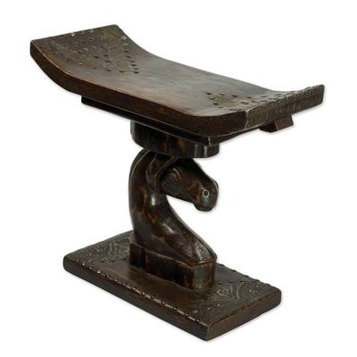Alternate image for Hand Carved Cedar Wood and Aluminum Horse Stool Strong Horse