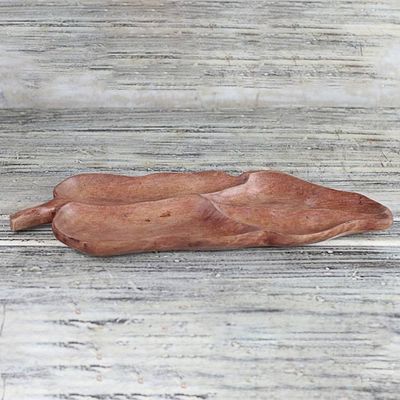 Alternate image for Handcrafted Light Ebony Wood Leaf Decorative Tray from Ghana Lush Leaf