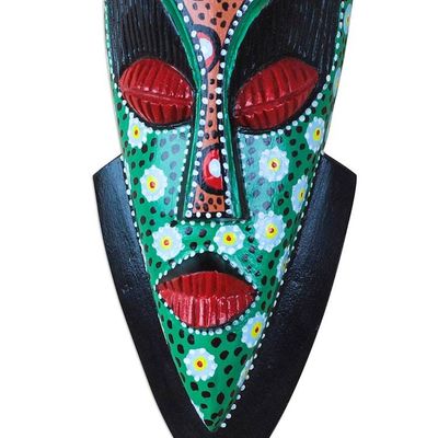 Alternate image for Handcrafted Colorful African Wood Mask from Ghana Face of Kindness