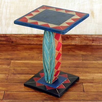 Alternate image for Hand Crafted Cedar Wood Geometric Leaf Accent Table Rustic Leaf