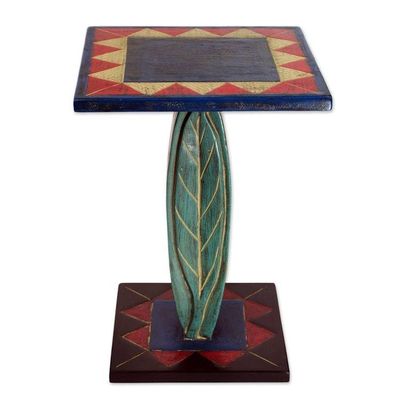 Alternate image for Hand Crafted Cedar Wood Geometric Leaf Accent Table Rustic Leaf
