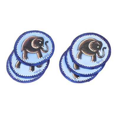 Alternate image for Blue Cotton Elephant Coasters from Ghana Set of 6 Blue Elephant
