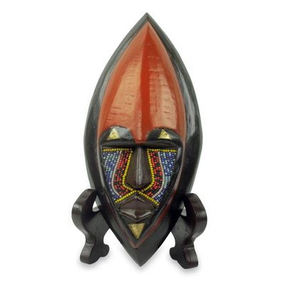 Alternate image for African Wood Mask Carved by Hand with Colorful Beads Ntoboase I