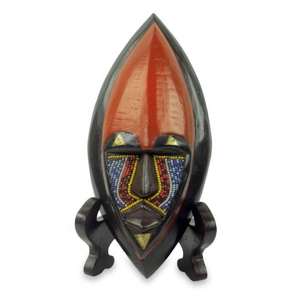 Alternate image for African Wood Mask Carved by Hand with Colorful Beads Ntoboase I