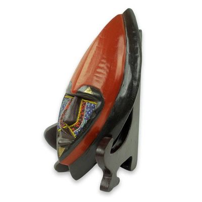 Alternate image for African Wood Mask Carved by Hand with Colorful Beads Ntoboase I