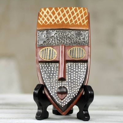 Primary image for Hand Carved African Wood Mask with Stand from Ghana Elavanyo