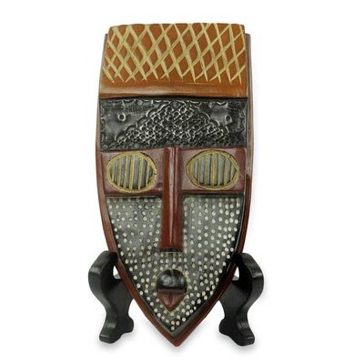 Alternate image for Hand Carved African Wood Mask with Stand from Ghana Elavanyo