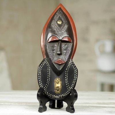 Primary image for African Patience Wood Mask with Stand Crafted by Hand Ntoboase III
