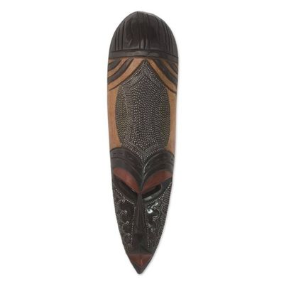 Alternate image for Handcrafted African Wood and Aluminum Mask from Ghana Patterned Beauty