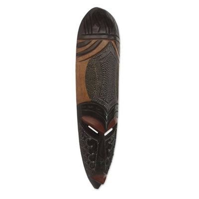 Alternate image for Handcrafted African Wood and Aluminum Mask from Ghana Patterned Beauty