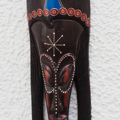 Alternate image for Hand-Carved African Sese Wood Mask in Brown from Ghana Ewurade Kasa