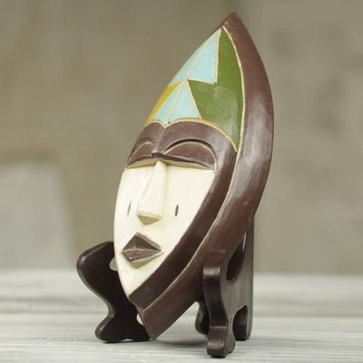 Alternate image for Hand Crafted African Wood Mask of Patience with Stand Patience