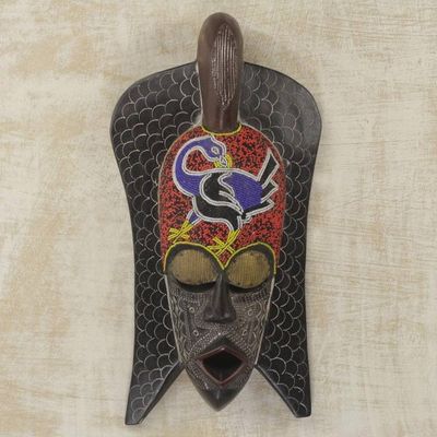 Alternate image for African Wood Wall Mask with Beaded Adinkra Symbol Sankofa Philosophy