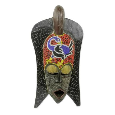 Alternate image for African Wood Wall Mask with Beaded Adinkra Symbol Sankofa Philosophy