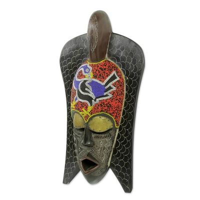 Alternate image for African Wood Wall Mask with Beaded Adinkra Symbol Sankofa Philosophy