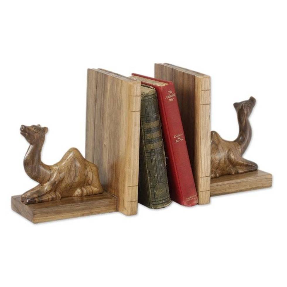 Handmade Wood Bookends Pair 'Sahara Camel'