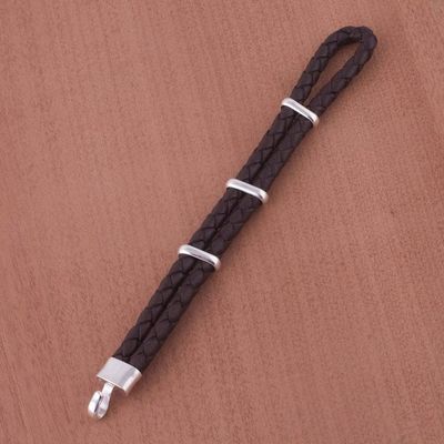 Alternate image for Mens Sterling Silver and Braided Leather Bracelet Furrows