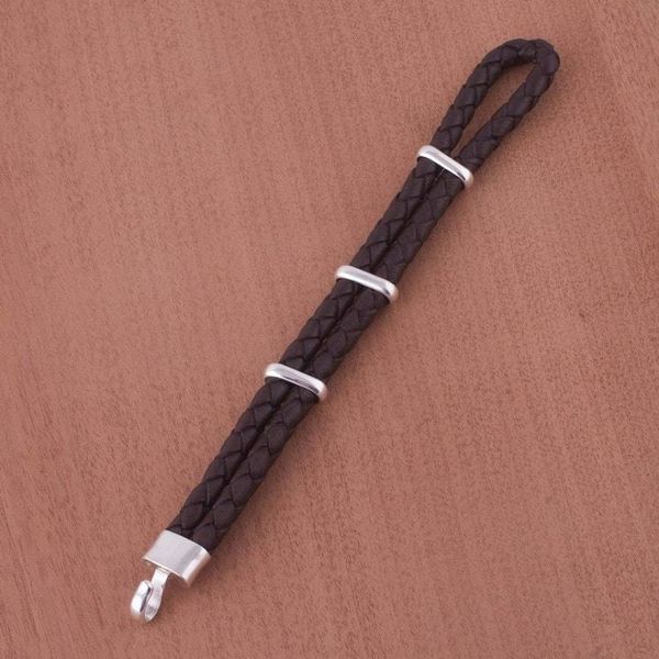 Alternate image for Mens Sterling Silver and Braided Leather Bracelet Furrows