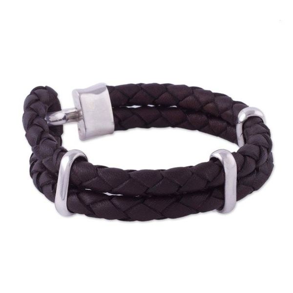 Alternate image for Mens Sterling Silver and Braided Leather Bracelet Furrows