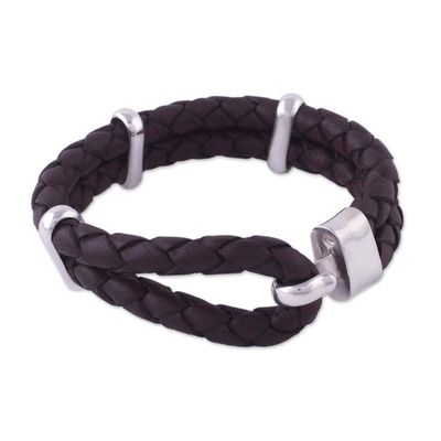 Alternate image for Mens Sterling Silver and Braided Leather Bracelet Furrows
