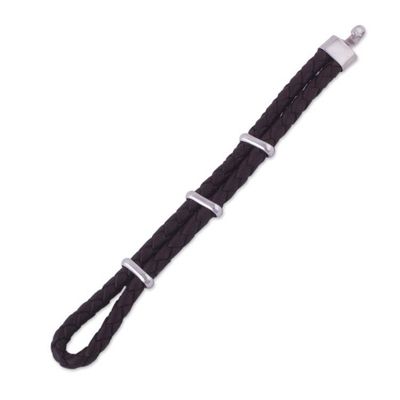 Alternate image for Mens Sterling Silver and Braided Leather Bracelet Furrows