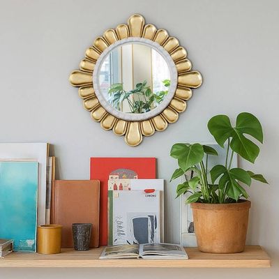 Alternate image for Petal Motif Bronze Gilded Wood Wall Mirror from Peru Colonial Petals