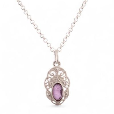 Alternate image for High-Polished Natural Amethyst Cabochon Pendant Necklace Antique Whispers