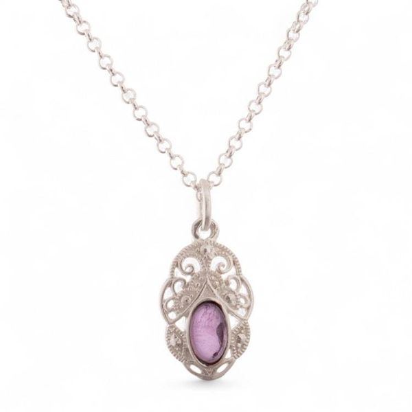 Alternate image for High-Polished Natural Amethyst Cabochon Pendant Necklace Antique Whispers