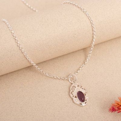 Alternate image for High-Polished Natural Amethyst Cabochon Pendant Necklace Antique Whispers