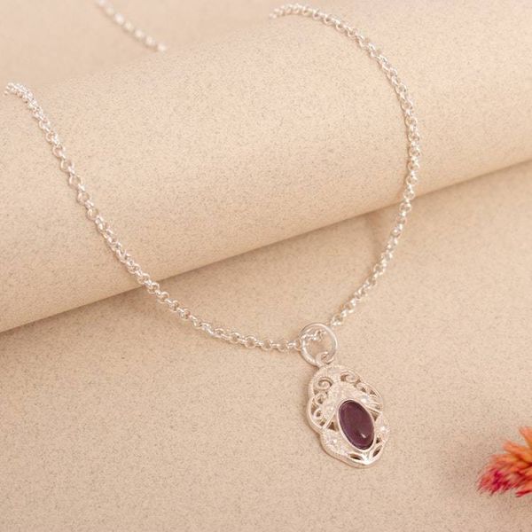 Alternate image for High-Polished Natural Amethyst Cabochon Pendant Necklace Antique Whispers