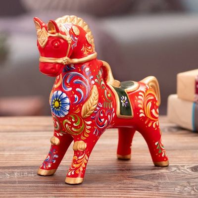 Primary image for Traditional Andean Red and Golden Ceramic Horse Sculpture Red Horse of Pucara