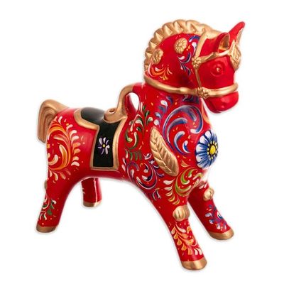 Alternate image for Traditional Andean Red and Golden Ceramic Horse Sculpture Red Horse of Pucara