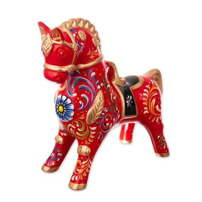 Alternate image for Traditional Andean Red and Golden Ceramic Horse Sculpture Red Horse of Pucara