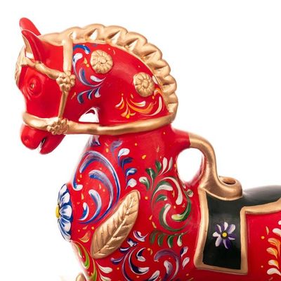 Alternate image for Traditional Andean Red and Golden Ceramic Horse Sculpture Red Horse of Pucara