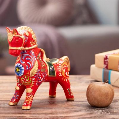 Alternate image for Traditional Andean Red and Golden Ceramic Horse Sculpture Red Horse of Pucara
