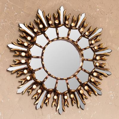 Alternate image for Handmade Bronze Gilded Wood Wall Mirror from Peru Shiny Sun
